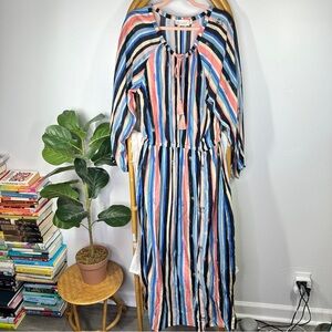 Verandah Blue Pink Striped Resort Maxi Dress sz XL